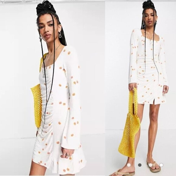 Free People Celia bodycon rose print bell sleeves mini dress size Medium - Picture 8 of 15